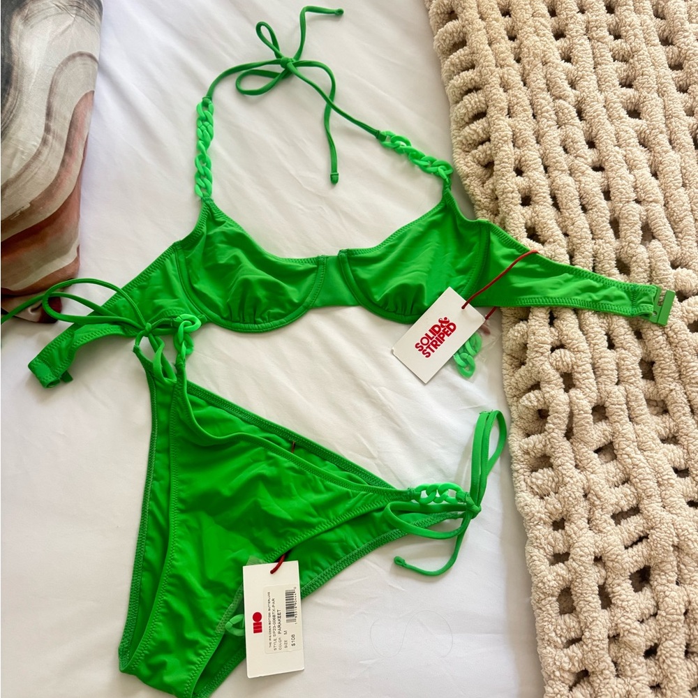 Solid and striped iris chain bikini